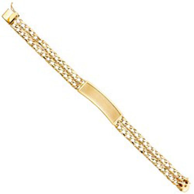 14K Yellow Gold 2L Light Nugget Cuban Link ID Bracelet