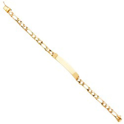 14K Yellow Gold Light Nugget Figaro Link ID Bracelet