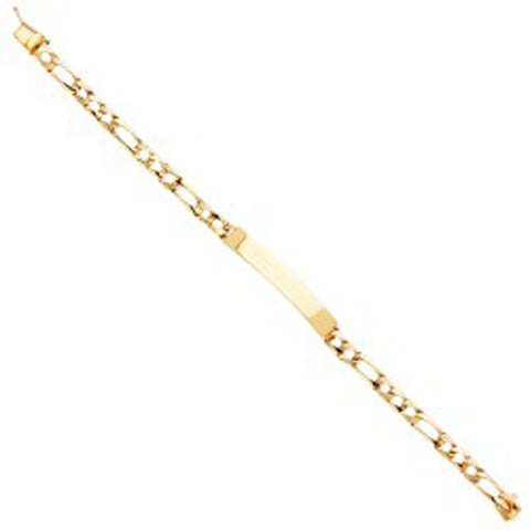 14K Yellow Gold Light Nugget Figaro Link ID Bracelet