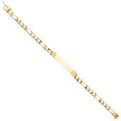 14K Yellow Gold Light Nugget Figaro Link ID Bracelet