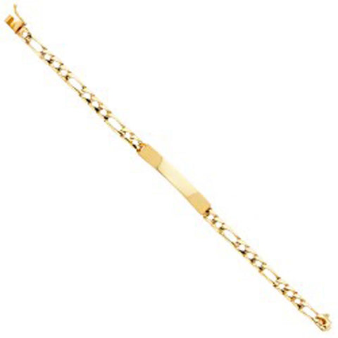 14K Yellow Gold Light Figaro Link ID Bracelet