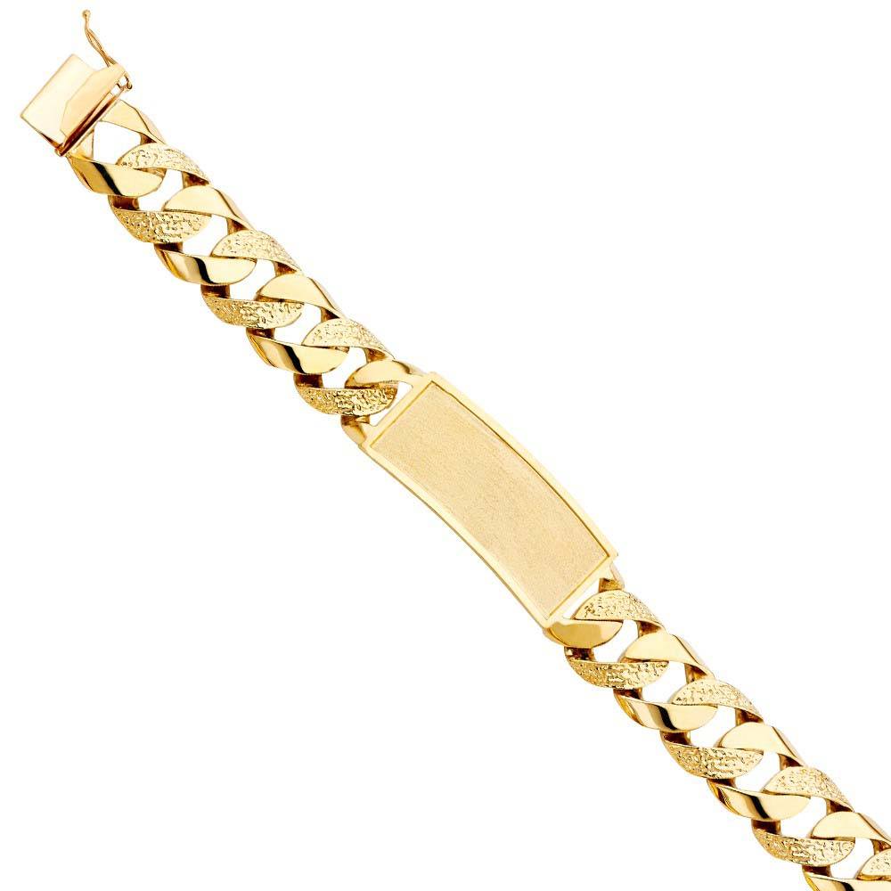 14K Yellow Gold Nugget Cuban Link ID Bracelet