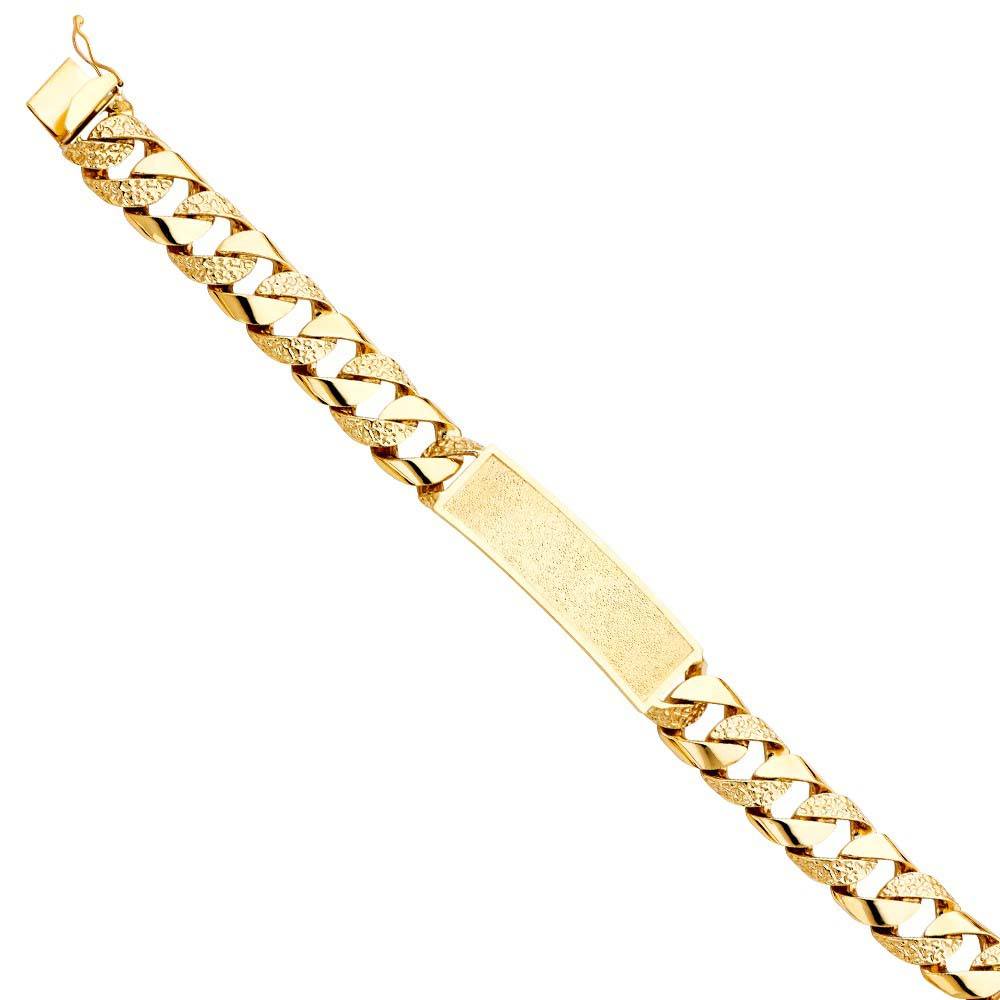 14K Yellow Gold Nugget Cuban Link ID Bracelet