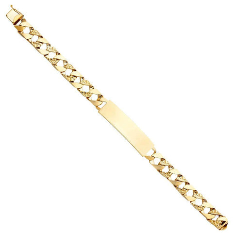 14K Yellow Gold Nugget Cuban Link ID Bracelet