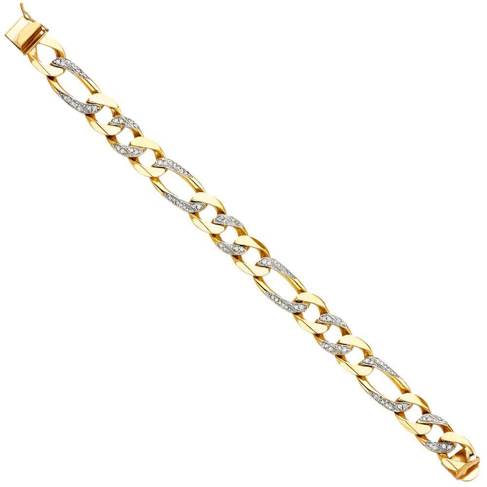 14K Yellow Gold CZ Figaro Link ID Bracelet