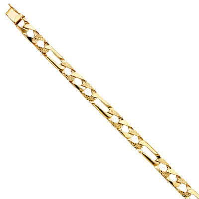 14K Yellow NUGGET FIGARO LINK BRACELET