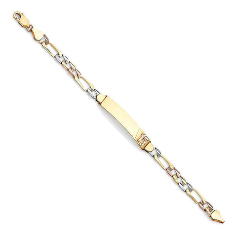 14K Tri Color Gold DC Figaro Link 15 Years ID Bracelet