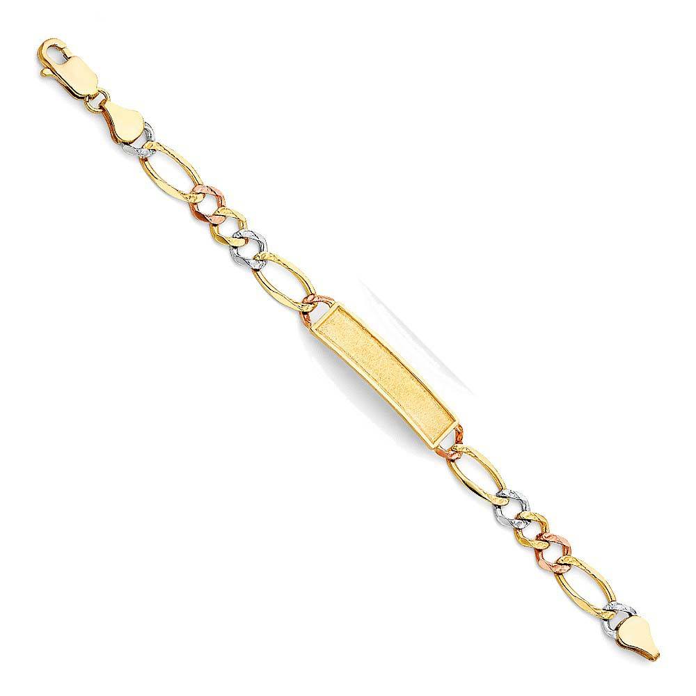 14K Tri Color Gold Figaro Chain Baby ID Bracelet
