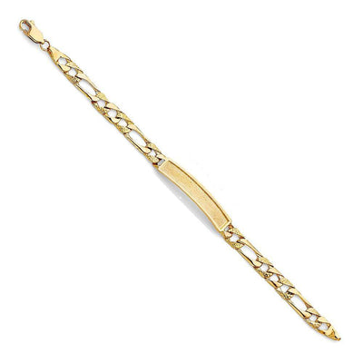 14K Yellow Gold Light Nugget Figaro Link Baby ID Bracelet