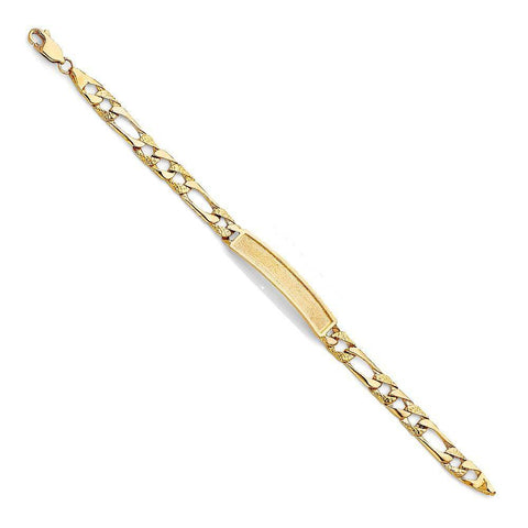 14K Yellow Gold Light Nugget Figaro Link Baby ID Bracelet