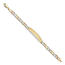 Load image into Gallery viewer, 14K Tri Color Gold Light Nugget Figaro Link Baby ID Bracelet