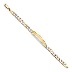 14K Tri Color Gold Light Nugget Figaro Link Baby ID Bracelet