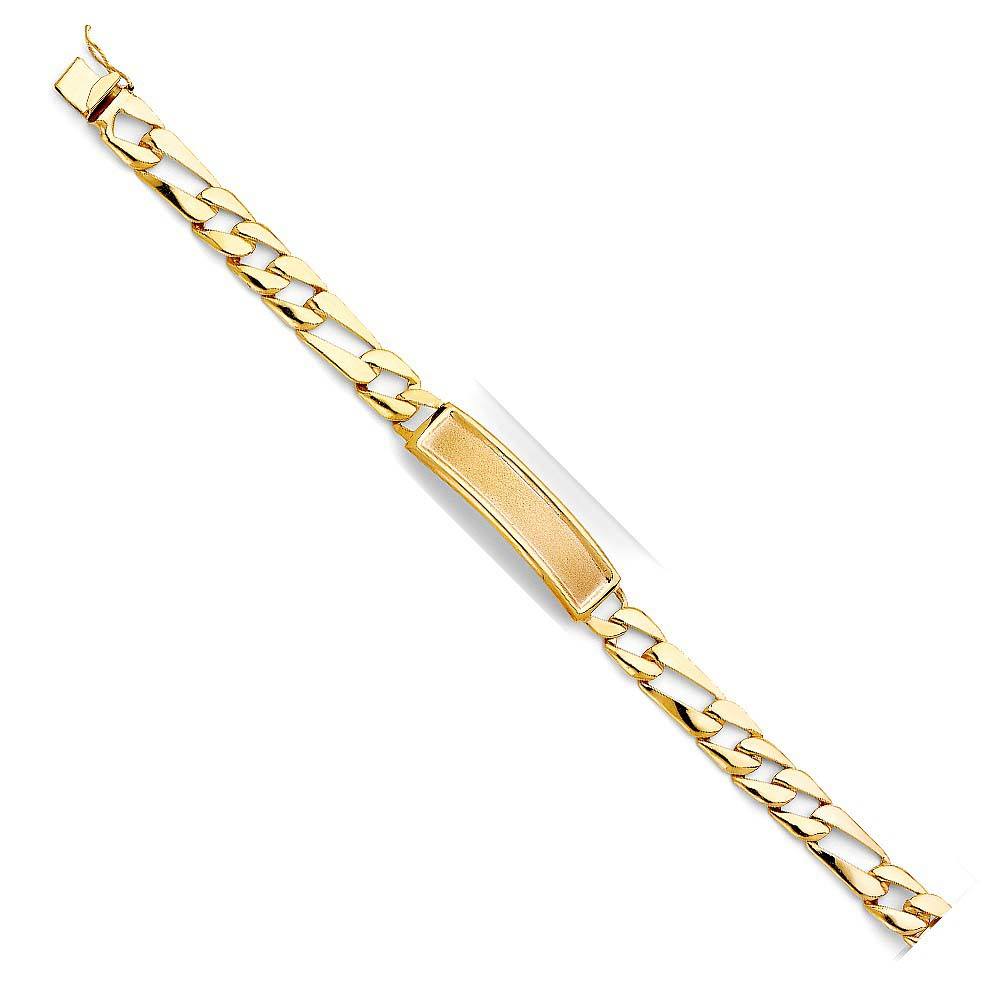 14K Yellow Gold Stamp Figaro Link ID Bracelet