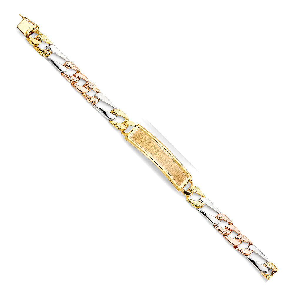 14K Tricolor STAMP Figaro LINK F-ID Bracelet