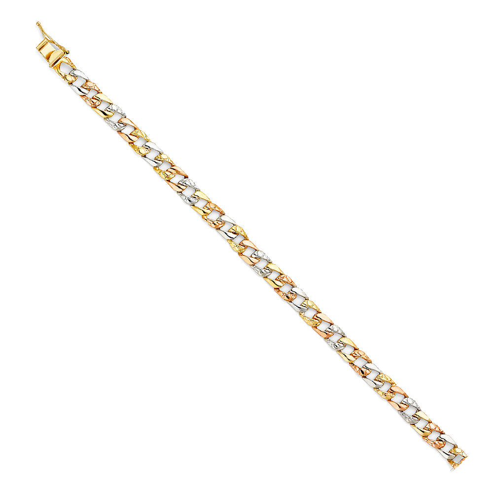 14K Tricolor STAMP Nugget Cuban LINK BRACELET