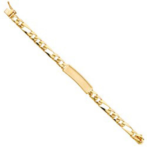 14K Yellow Gold Stamp Nugget Figaro Link Baby ID Bracelet