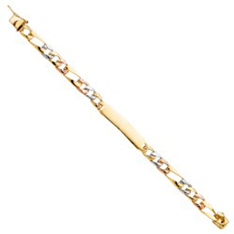 14K Tri Color Gold Stamp Figaro Link Baby ID Bracelet