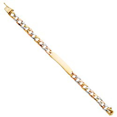 14K Tri Color Gold Stamp Cuban Link Baby ID Bracelet