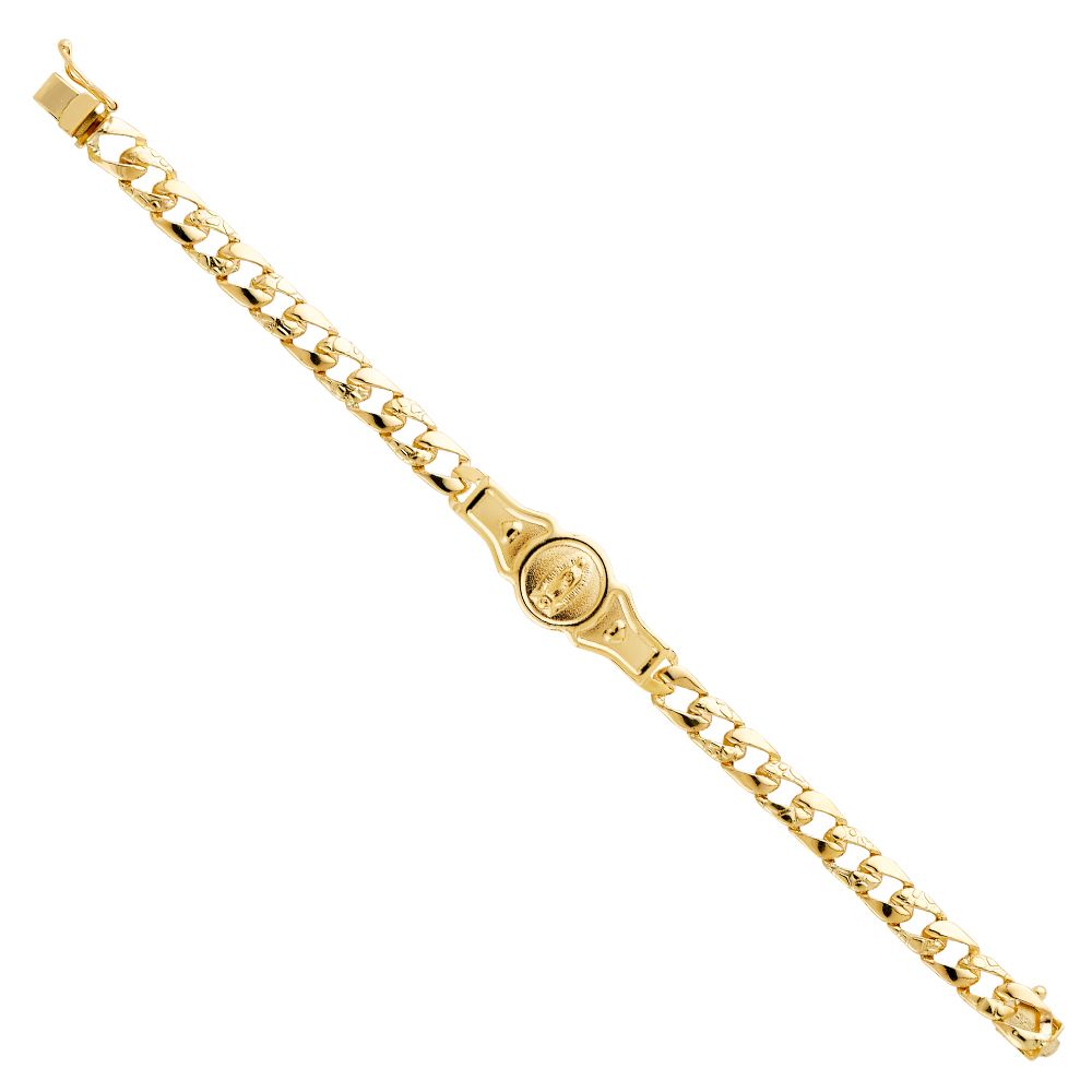 14K Yellow Stamp Nugget Cuban Link Guadalupe ID Bracelet