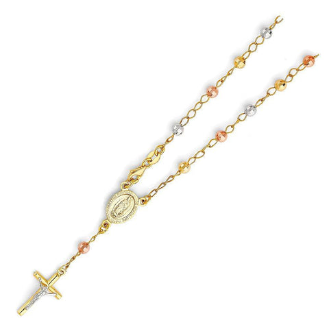 14K Tri Color Gold 4mm Disco Ball Rosary Bracelet