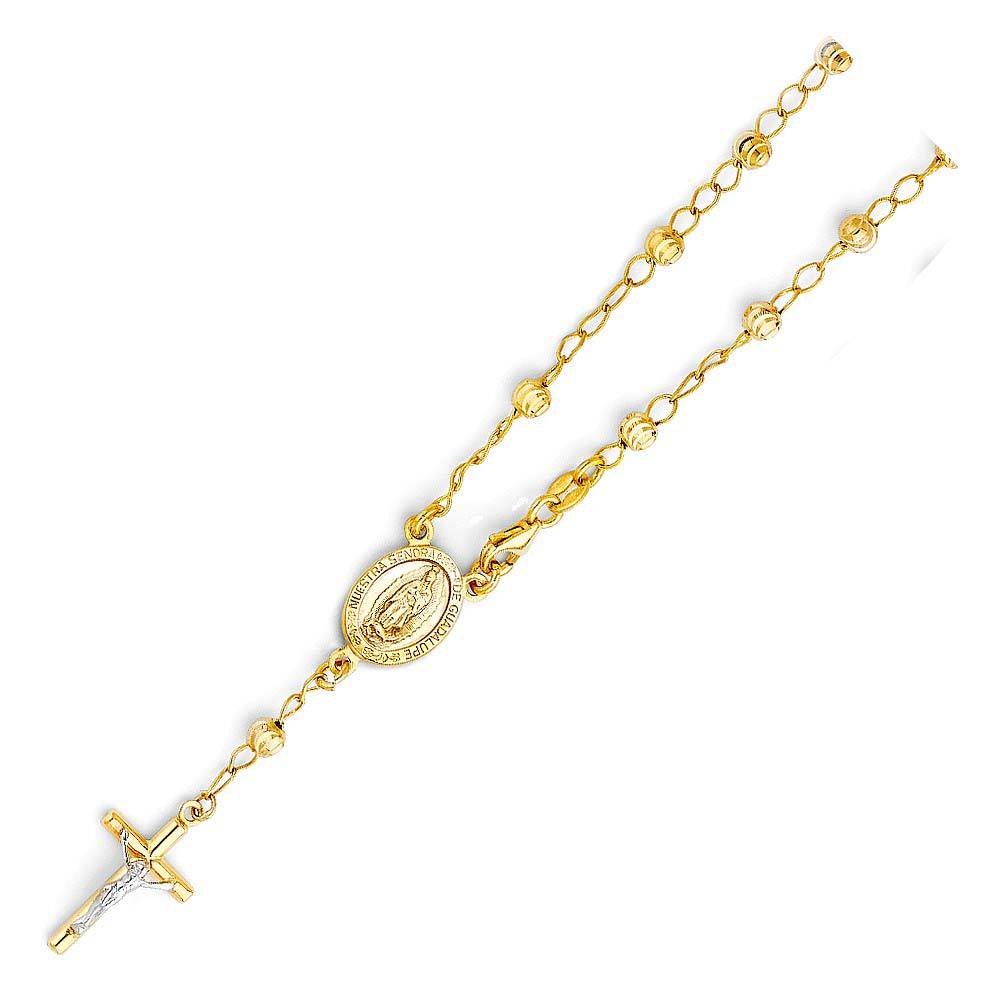 14K Yellow Gold 4mm Moon Ball Rosary Bracelet