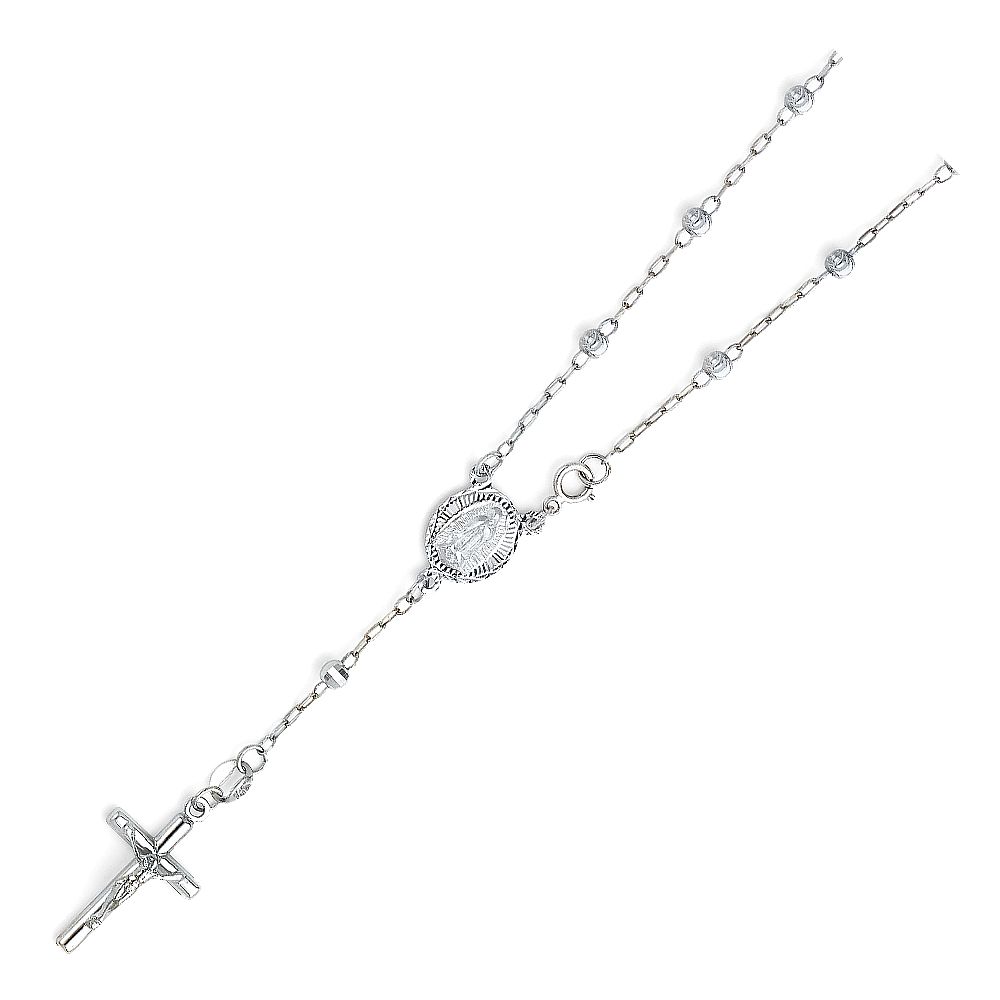 14K White Gold 3mm Moon Ball Rosario Bracelet
