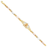 14K Tricolor 15Years Crown CZ Bracelet-7.5 inches