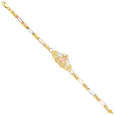 14K Tricolor GUADALUPE CROWN CZ Bracelet