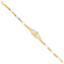 Load image into Gallery viewer, 14K Tricolor GUADALUPE CROWN CZ Bracelet