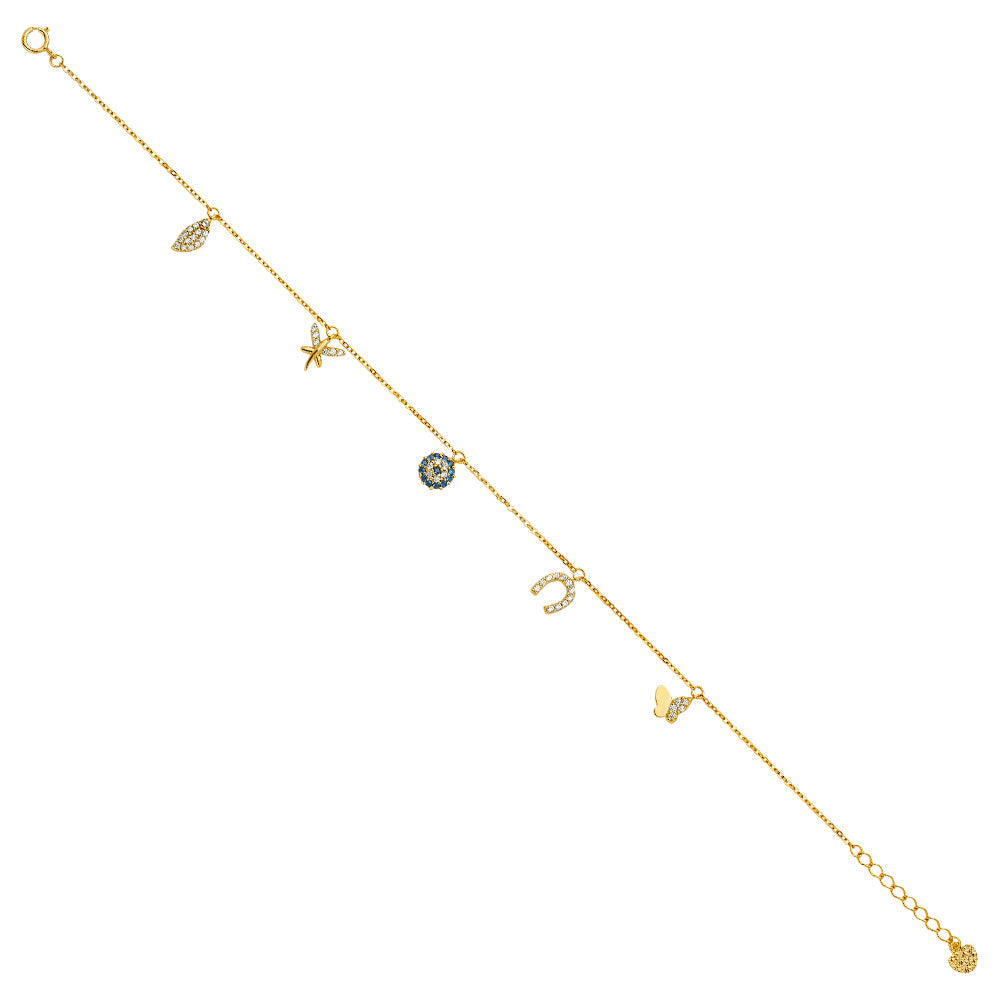 14K Yellow Dangling CZ Light Chain Bracelet