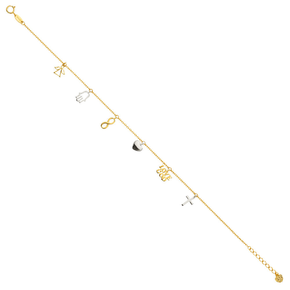 14K Twotone Dangling Light Chain Bracelet