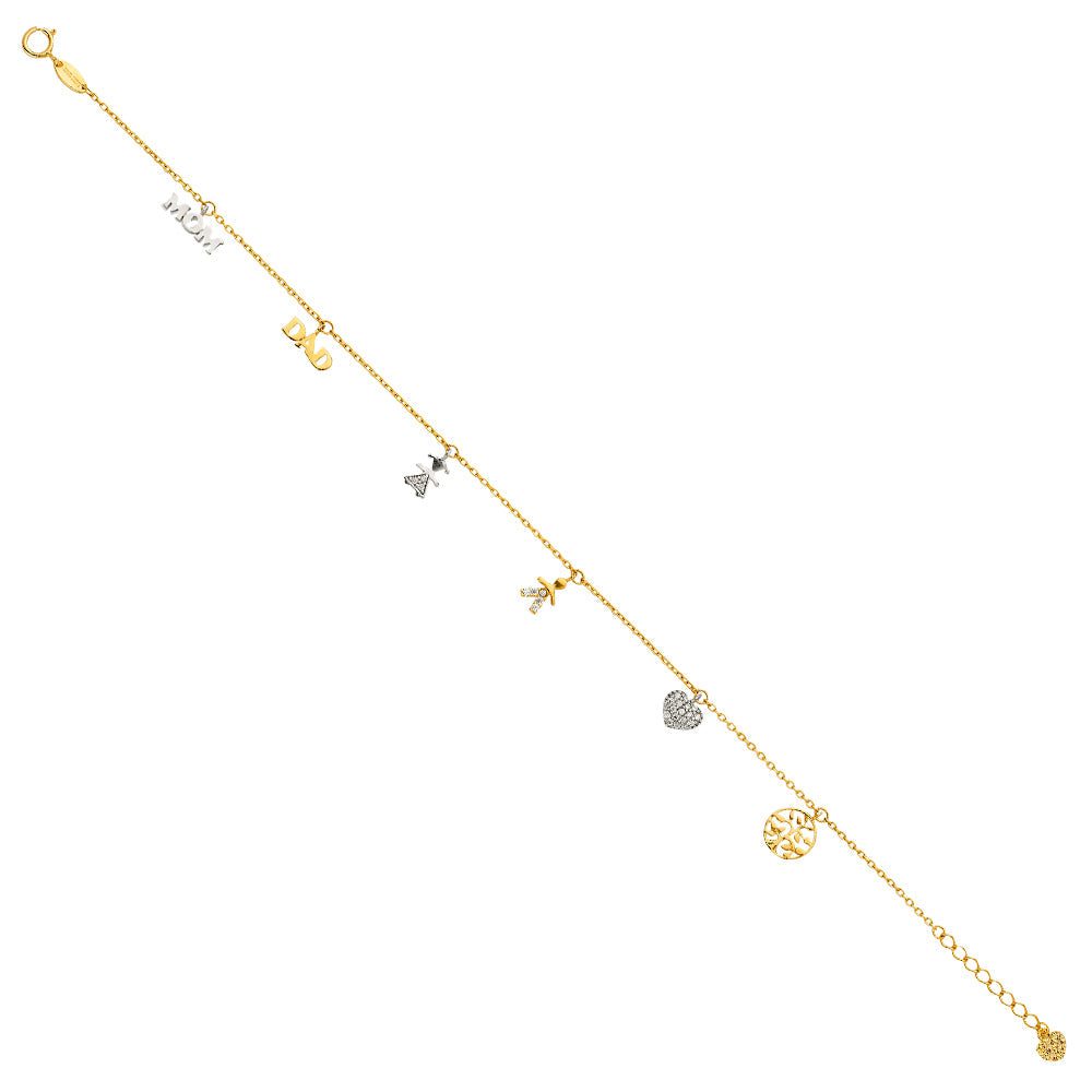 14K Twotone Dangling CZ Light Chain Bracelet