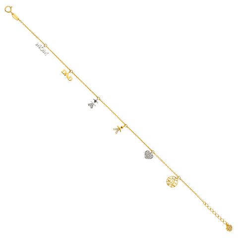 14K Twotone Dangling CZ Light Chain Bracelet