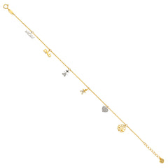 14K Twotone Dangling CZ Light Chain Bracelet