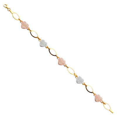 14K Yellow CZ Heart Bracelet