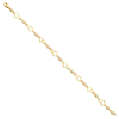 14K Yellow CZ Heart Bracelet