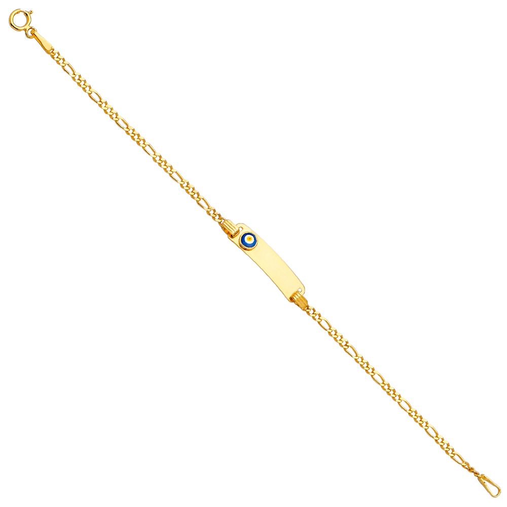 14K Yellow Baby ID With Evil Eye Bracelet