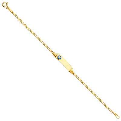 14K Yellow Baby ID With Evil Eye Bracelet