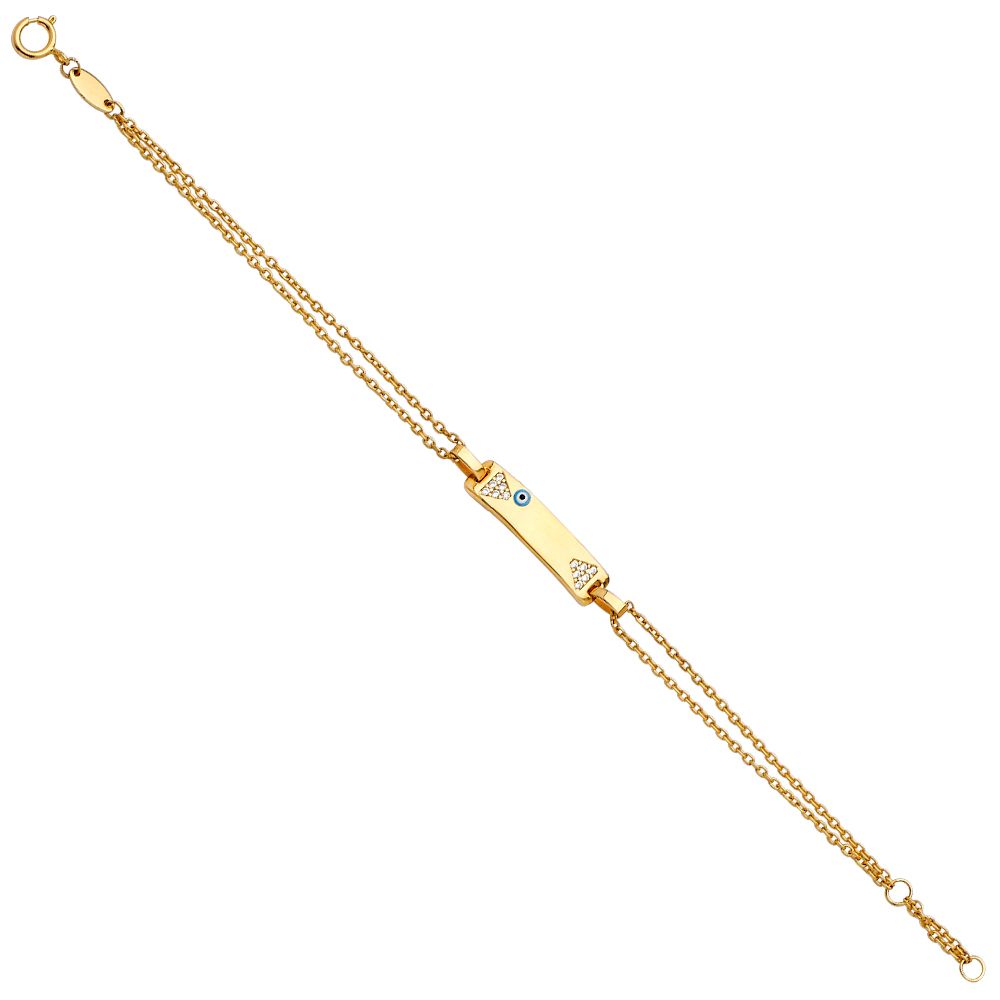 14K Yellow Baby ID With Evil Eye Bracelet