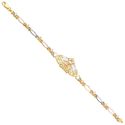 14K Tricolor 15Years CZ Bracelet-7.5 inches