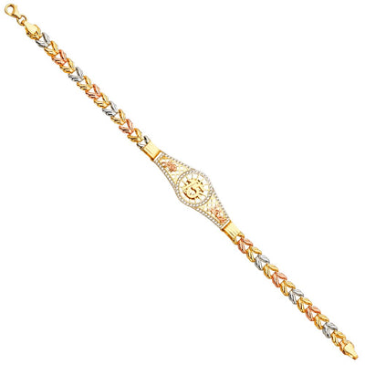 14K Tricolor 15Years CZ Bracelet-7.5 inches