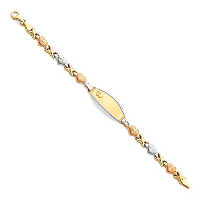 14K Tricolor Light Stampato ID Bracelet-6 inches