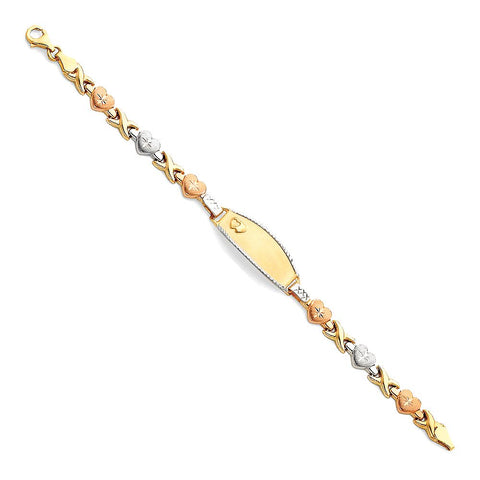 14K Tricolor Light Stampato ID Bracelet-6 inches