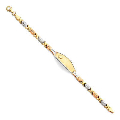 14K Tricolor Light Stampato ID Bracelet-6 inches