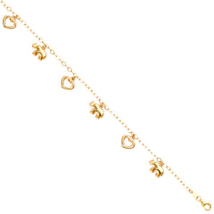 14K Yellow Hanging Elephant and Heart Bracelet