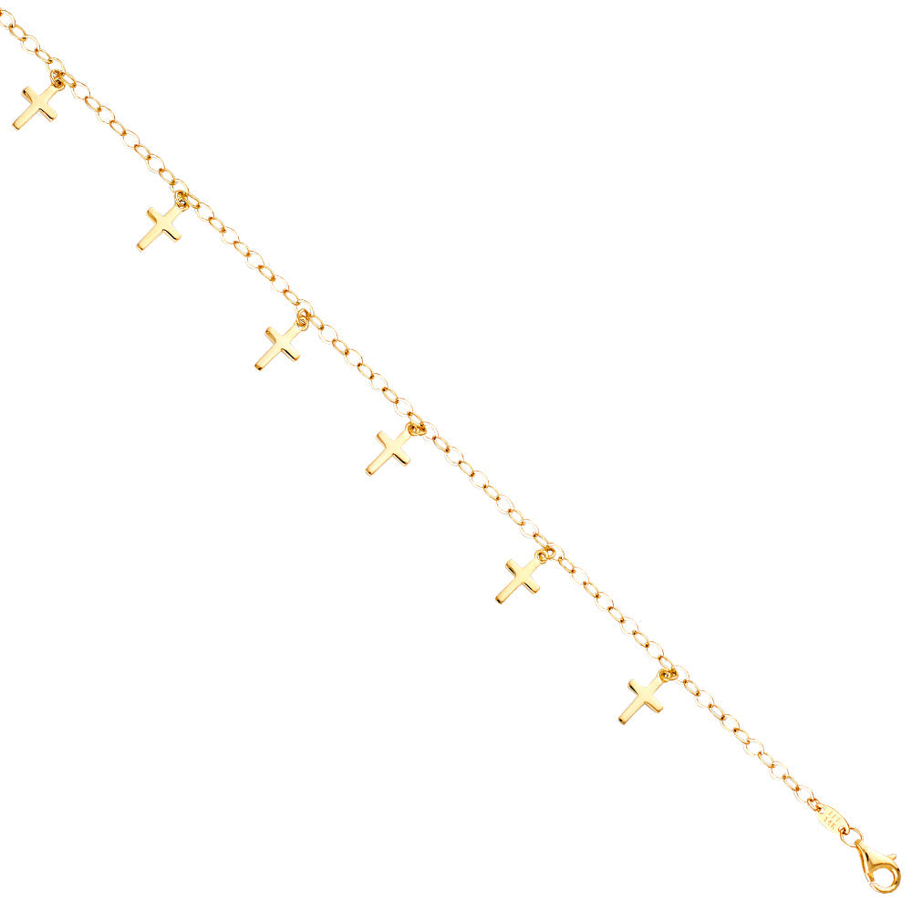 14K Yellow Hanging Cross Bracelet