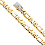 14K Yellow 9.5mm Hollow Figaro Monaco Bracelet with CZ Lock