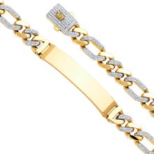Load image into Gallery viewer, 14K Yellow 9.5mm Hollow Figaro CZ Monaco Bracelet with Plain ID