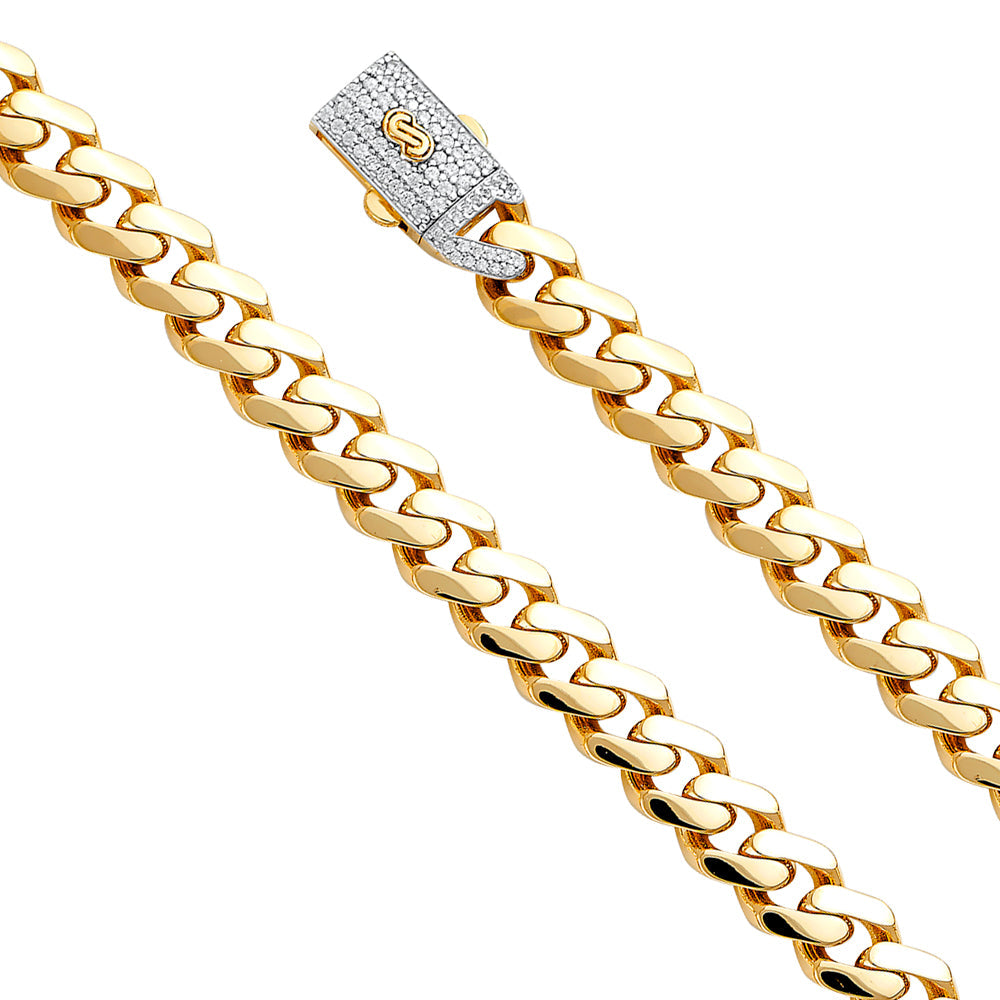 14K Yellow 9.5mm Hollow Cuban Monaco Bracelet with CZ Lock