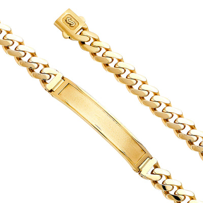 14K Yellow 9.5mm Hollow Cuban Monaco Bracelet with Frame ID